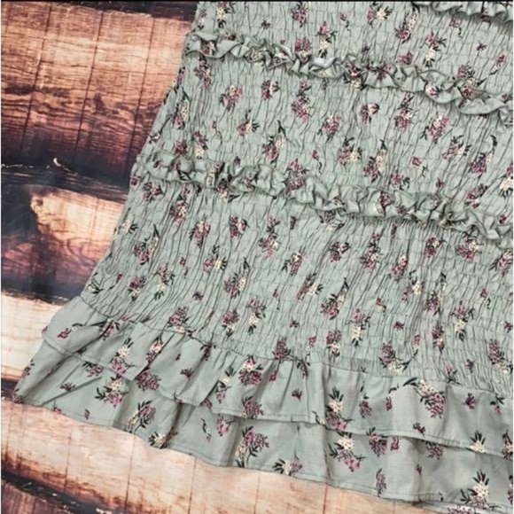 Sage Green Floral Banded Summer Sun Dress - Picture 6 of 7